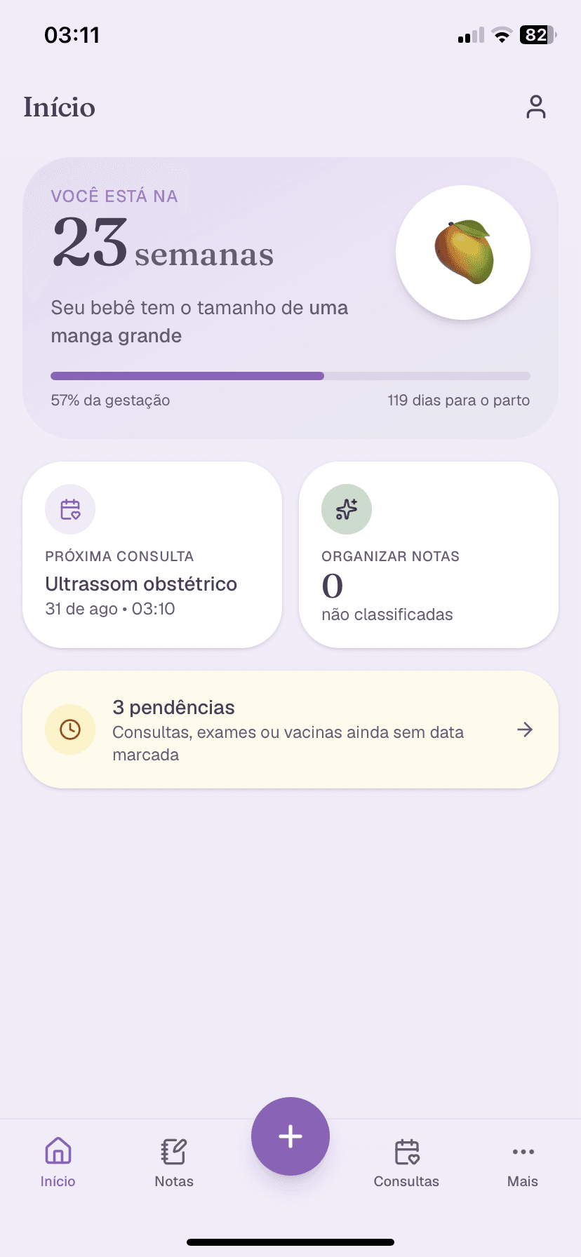 Tela inicial do app Ninna